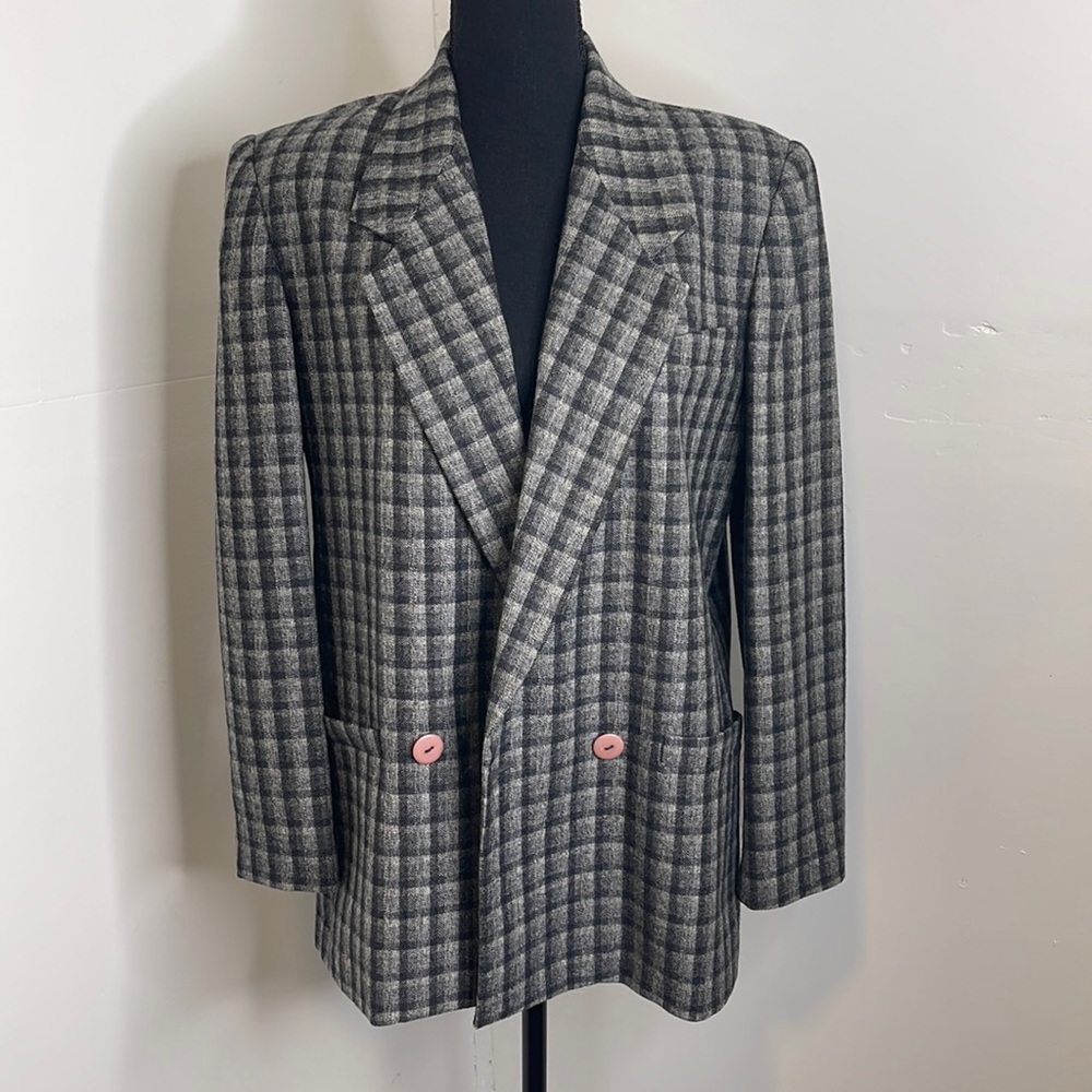 Michelle Stuart Womens Plaid Gray Jacket Sz 8